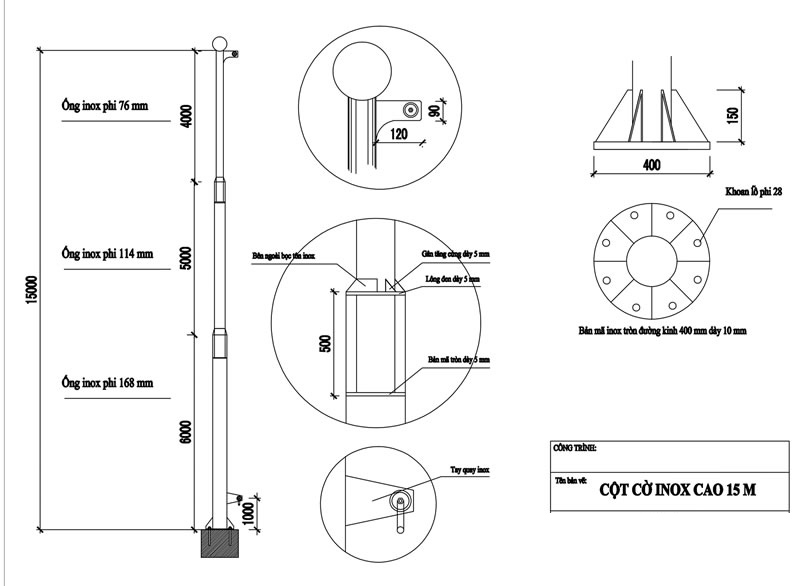 bản vẽ thiết kế cột cờ inox